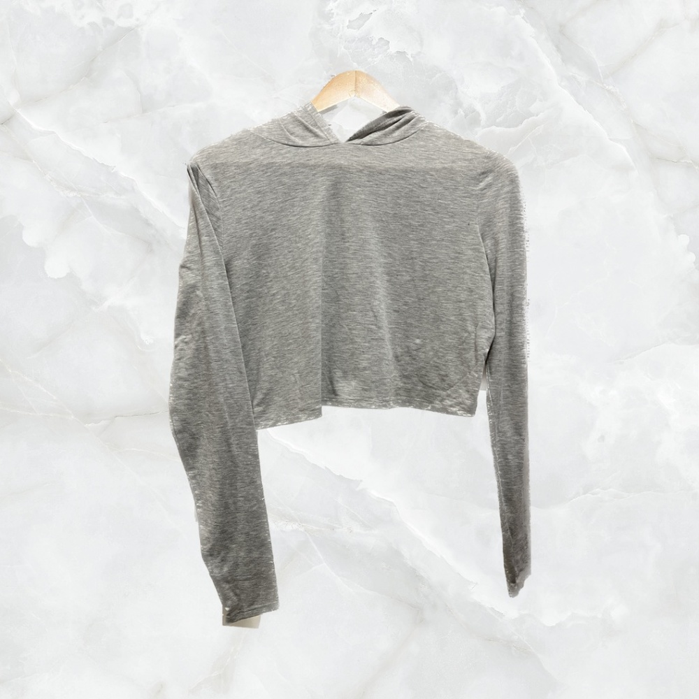 Grey Lightweight Soft Cropped Sweatshirt with Hoodie and Thumb Holes